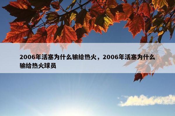 2006年活塞为什么输给热火，2006年活塞为什么输给热火球员