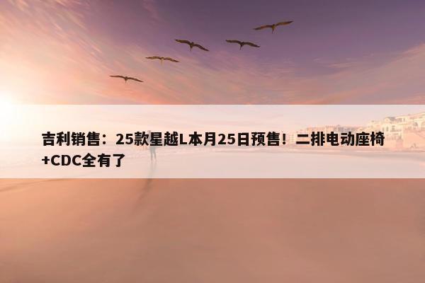 吉利销售：25款星越L本月25日预售！二排电动座椅+CDC全有了