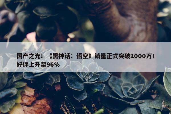 国产之光！《黑神话：悟空》销量正式突破2000万！好评上升至96%