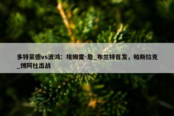 多特蒙德vs波鸿：埃姆雷-詹_布兰特首发，帕斯拉克_博阿杜出战