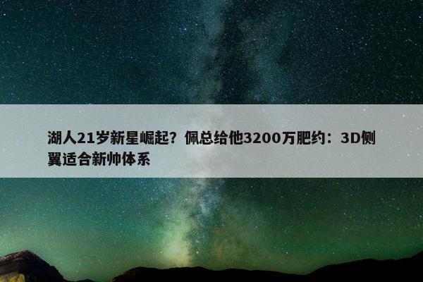 湖人21岁新星崛起？佩总给他3200万肥约：3D侧翼适合新帅体系