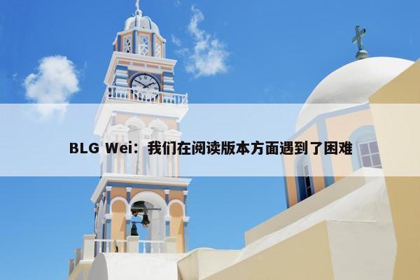 BLG Wei：我们在阅读版本方面遇到了困难