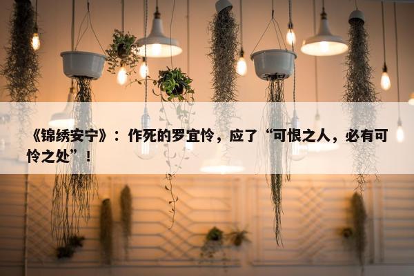 《锦绣安宁》：作死的罗宜怜，应了“可恨之人，必有可怜之处”！