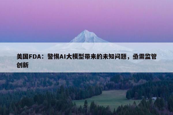 美国FDA：警惕AI大模型带来的未知问题，亟需监管创新