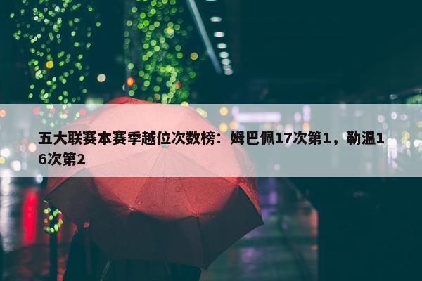 五大联赛本赛季越位次数榜：姆巴佩17次第1，勒温16次第2