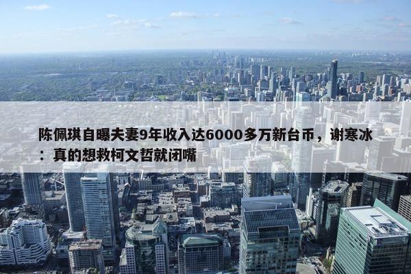 陈佩琪自曝夫妻9年收入达6000多万新台币，谢寒冰：真的想救柯文哲就闭嘴