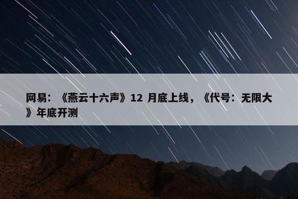 网易：《燕云十六声》12 月底上线，《代号：无限大》年底开测