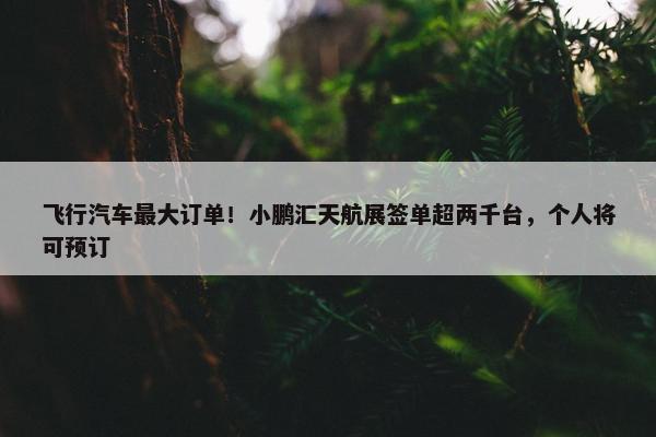 飞行汽车最大订单！小鹏汇天航展签单超两千台，个人将可预订