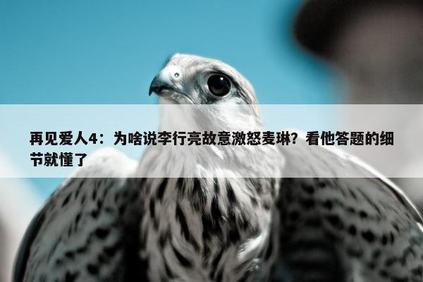 再见爱人4：为啥说李行亮故意激怒麦琳？看他答题的细节就懂了