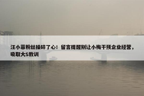 汪小菲粉丝操碎了心！留言提醒别让小梅干预企业经营，吸取大S教训