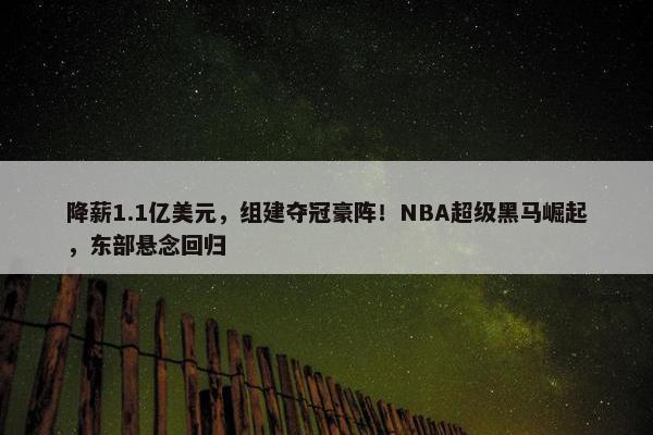 降薪1.1亿美元，组建夺冠豪阵！NBA超级黑马崛起，东部悬念回归