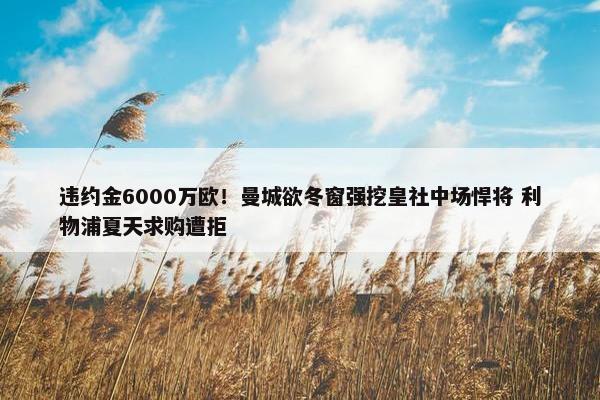 违约金6000万欧！曼城欲冬窗强挖皇社中场悍将 利物浦夏天求购遭拒