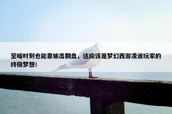 至暗时刻也能靠输出翻盘，这应该是梦幻西游凌波玩家的终极梦想！