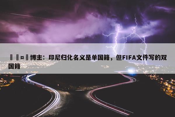 🤯博主：印尼归化名义是单国籍，但FIFA文件写的双国籍