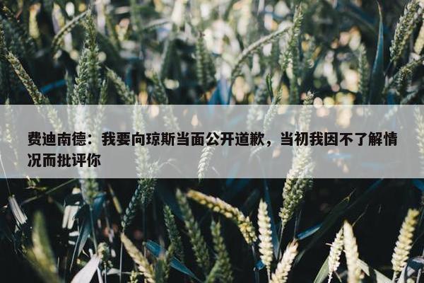 费迪南德：我要向琼斯当面公开道歉，当初我因不了解情况而批评你