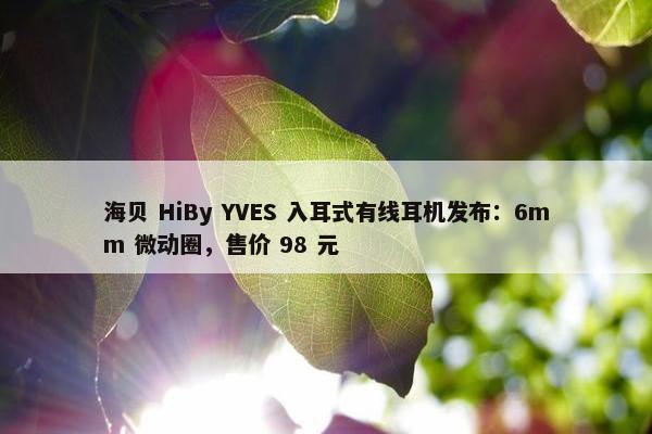 海贝 HiBy YVES 入耳式有线耳机发布：6mm 微动圈，售价 98 元