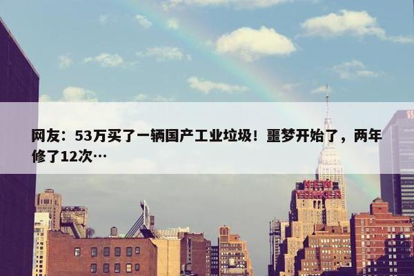 网友：53万买了一辆国产工业垃圾！噩梦开始了，两年修了12次…