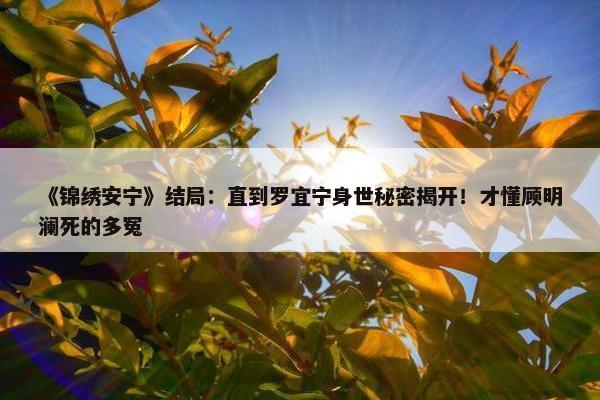 《锦绣安宁》结局：直到罗宜宁身世秘密揭开！才懂顾明澜死的多冤