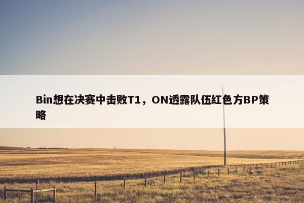 Bin想在决赛中击败T1，ON透露队伍红色方BP策略