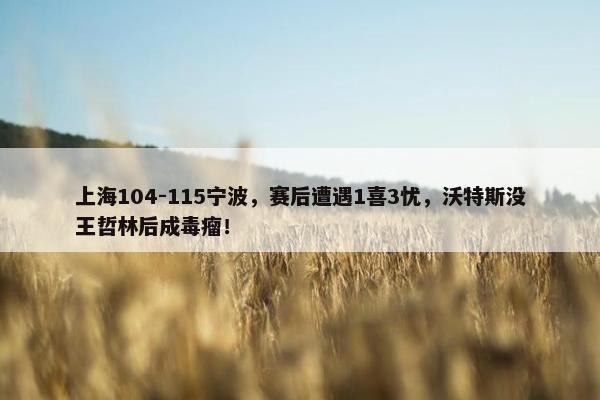 上海104-115宁波，赛后遭遇1喜3忧，沃特斯没王哲林后成毒瘤！