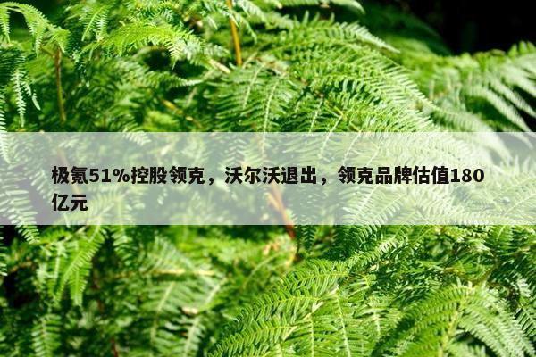 极氪51%控股领克，沃尔沃退出，领克品牌估值180亿元