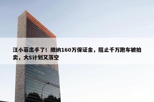 汪小菲出手了！缴纳160万保证金，阻止千万跑车被拍卖，大S计划又落空