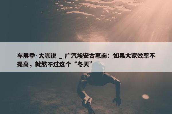 车展季·大咖说 _ 广汽埃安古惠南：如果大家效率不提高，就熬不过这个“冬天”