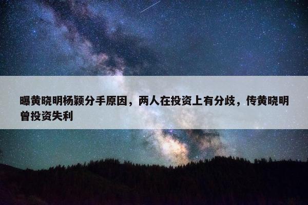 曝黄晓明杨颖分手原因，两人在投资上有分歧，传黄晓明曾投资失利