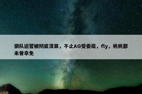 狼队运营被彻底清算，不止AG受委屈，fly，帆帆都未曾幸免