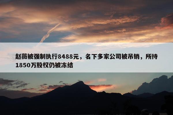 赵薇被强制执行8488元，名下多家公司被吊销，所持1850万股权仍被冻结