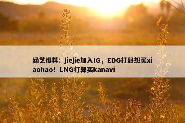 涵艺爆料：jiejie加入IG，EDG打野想买xiaohao！LNG打算买kanavi