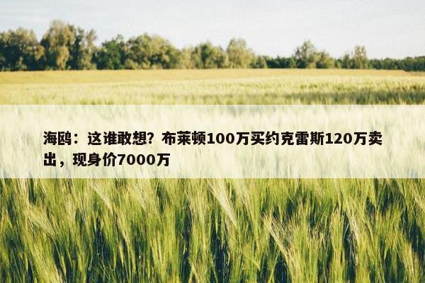 海鸥：这谁敢想？布莱顿100万买约克雷斯120万卖出，现身价7000万