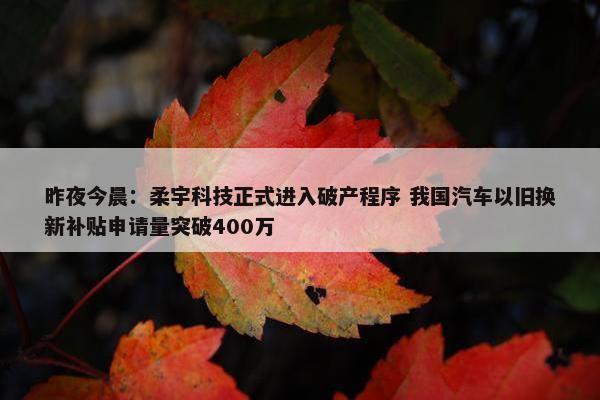 昨夜今晨：柔宇科技正式进入破产程序 我国汽车以旧换新补贴申请量突破400万